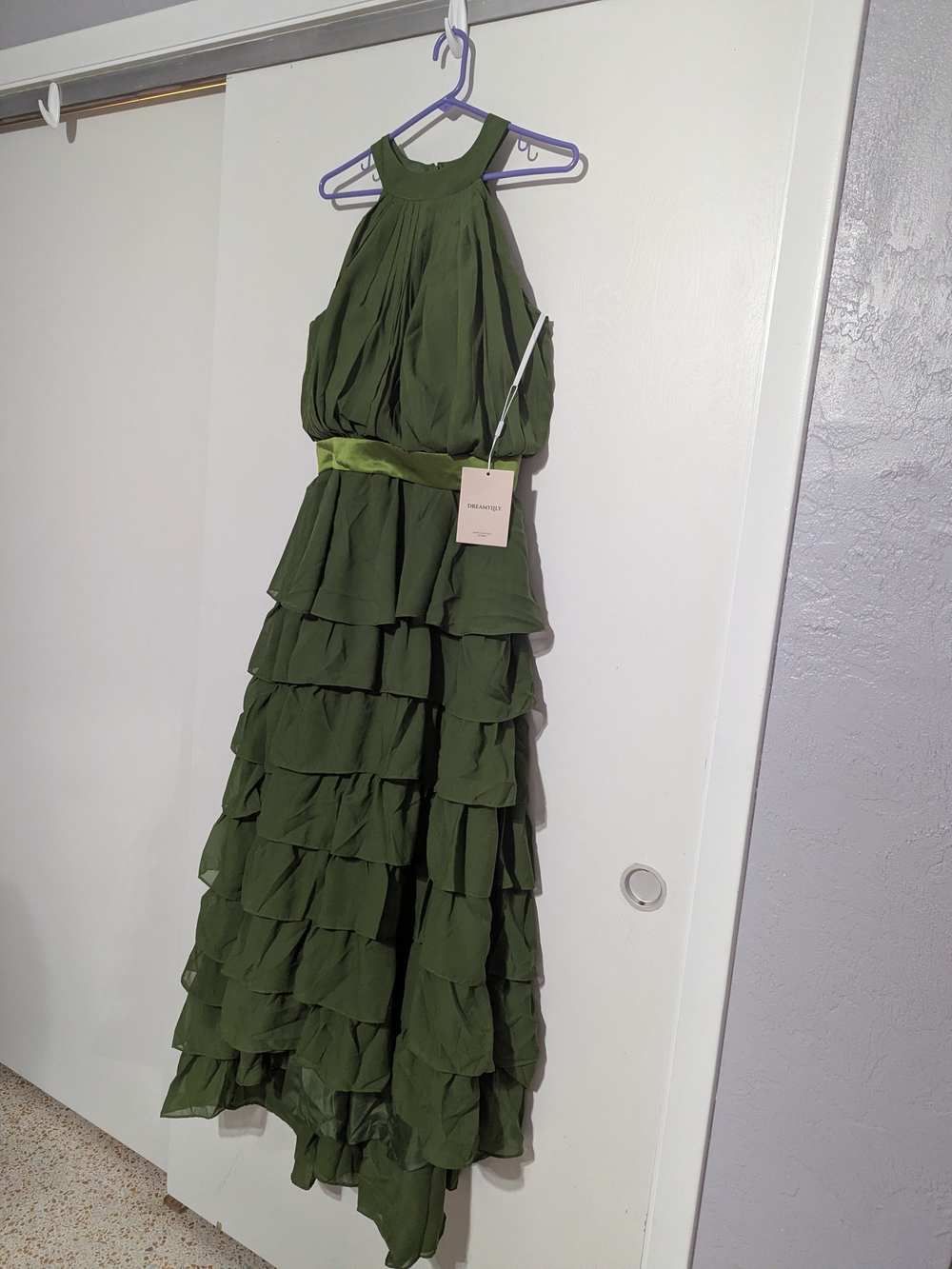 Dreamylily Olive Green High-Neck Tiered Halter Dress - NWT